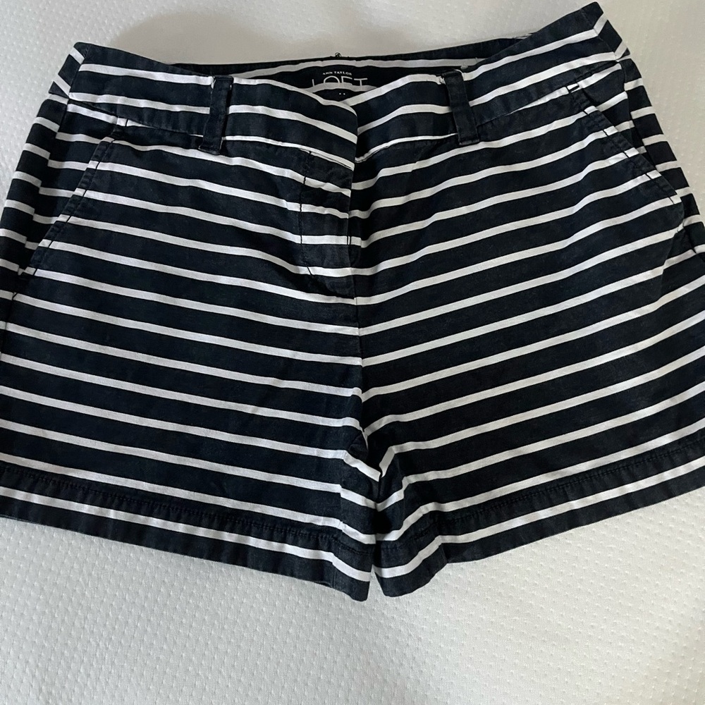 LOFT Navy and White Striped Women Shorts